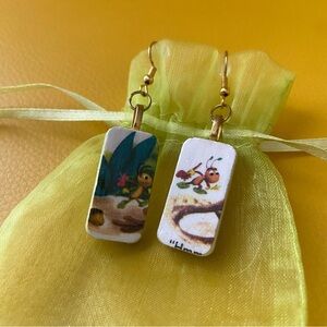 Jiminy Cricket Cartoon Bee Custom Domino Dangle Earrings Yellow & Green